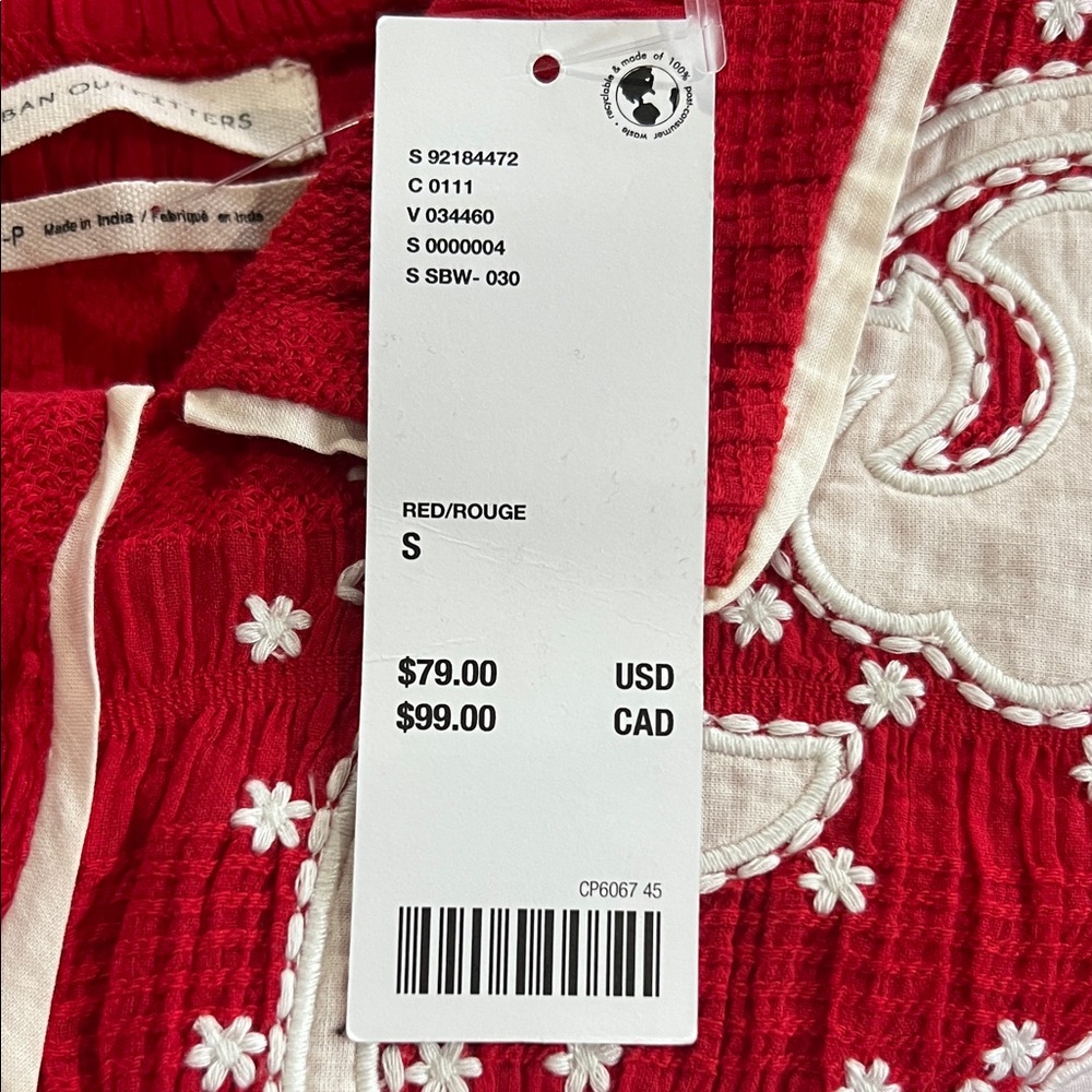 Urban Outfitters Red and White Embroidered Crop Top - Picture 8 of 8